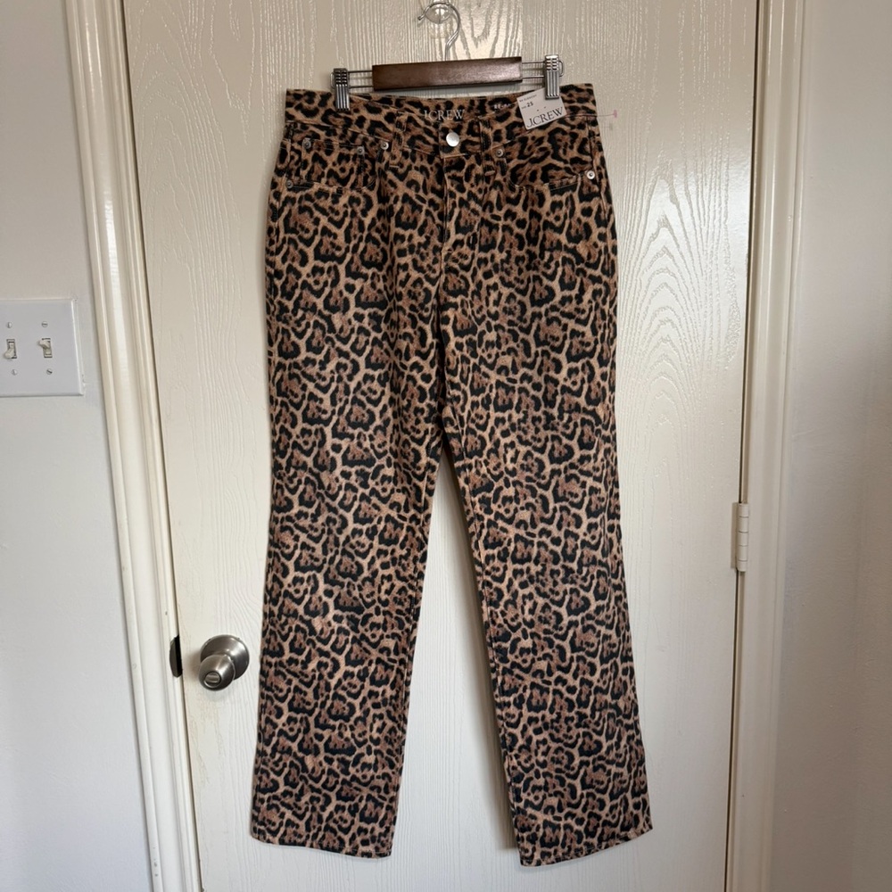 NWT J.Crew Leopard Print Straight Leg Jeans 25 Mob Wife Indie